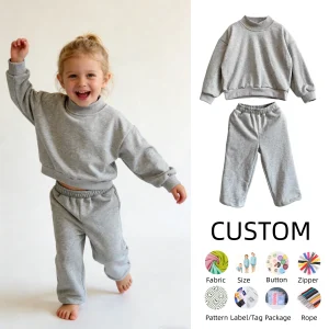 OEM Kids Clothes Set Toddler Girl Clothes 100% Cotton Winter Solid Long Sleeve Pullover Sweatshirt Pants