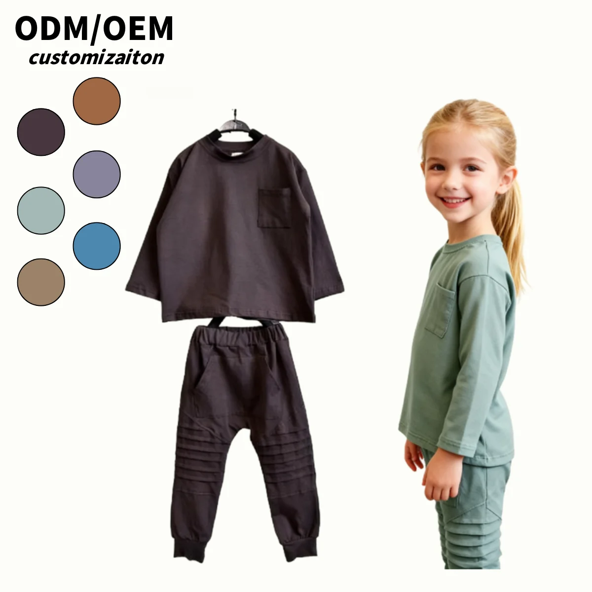 OEM Kids Clothes Set Toddler Boys Girls Cotton Long Sleeve Shirt and Legging Set Kids Ribbed Basic Pant 2-Piece for Daily Life - Image 2