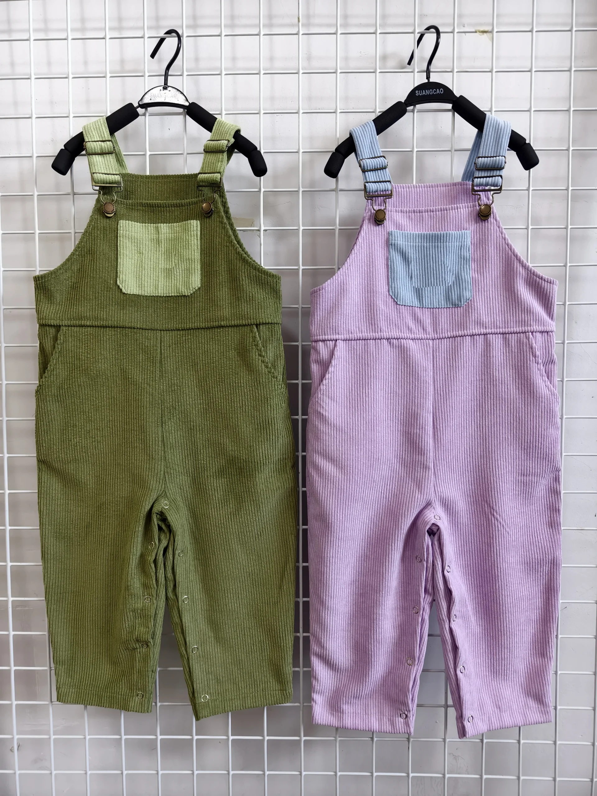 Baby Corduroy Overalls Summer Sleeveless Romper Kids Color Block Square Neck Dungarees Toddler Overall - Image 4