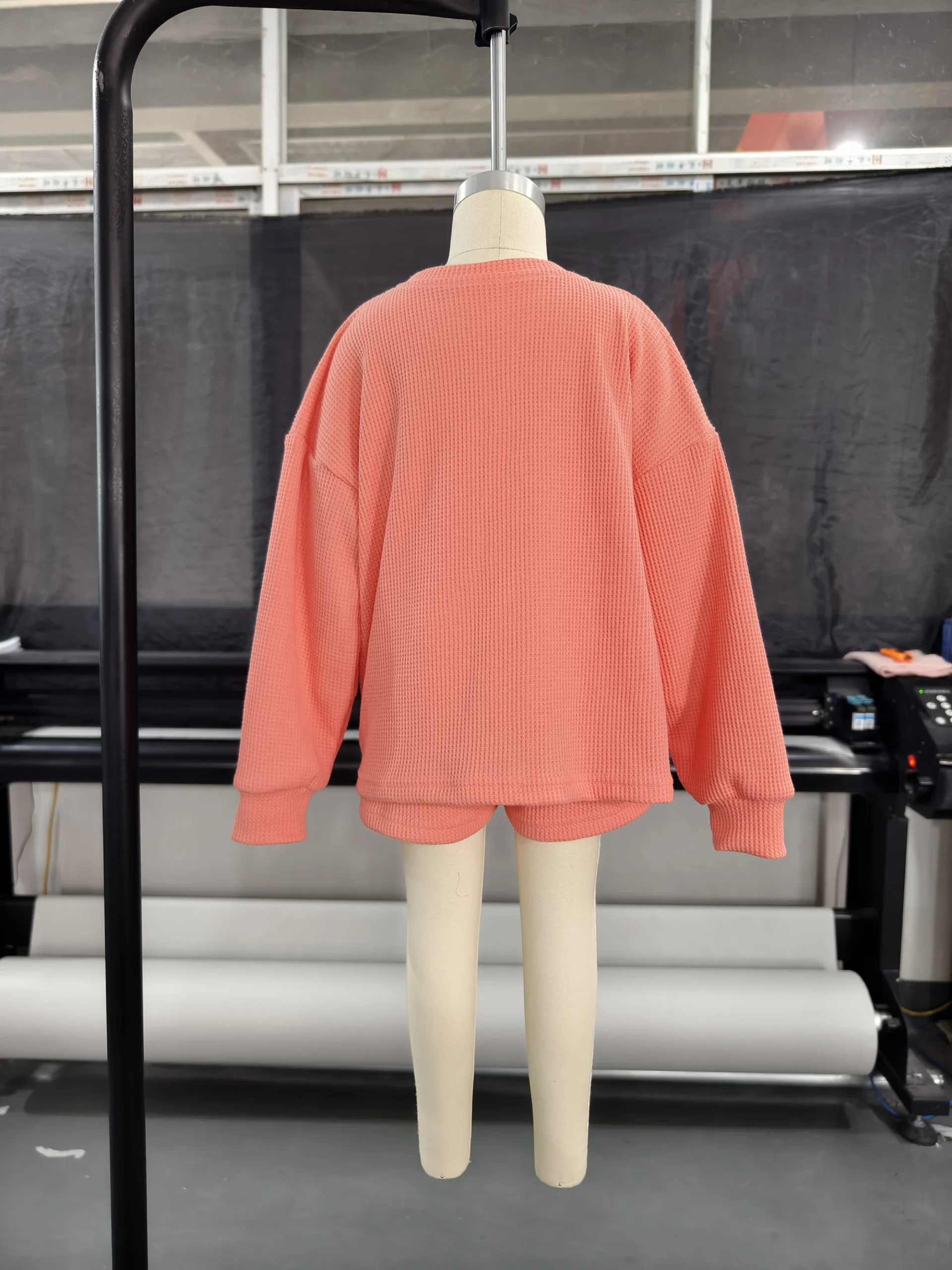 Customizable Trendy Parent-Child Waffle Outfits Soft Close-Fitting Clothing for Family Matching with Shorts Paired - Image 5