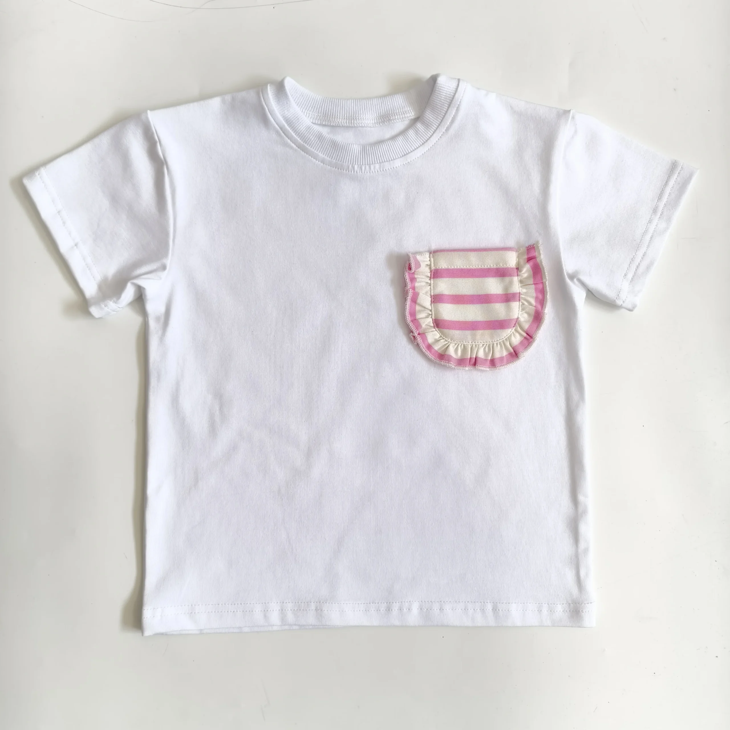 OEM Kid Short Sleeve Summer Tops Casual Crewneck Loose Tshirts with Pocket - Image 3