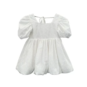 New Product Bubble 100% Cotton Short Sleeve Cute Lace Skirts Summer Dresses for Girls