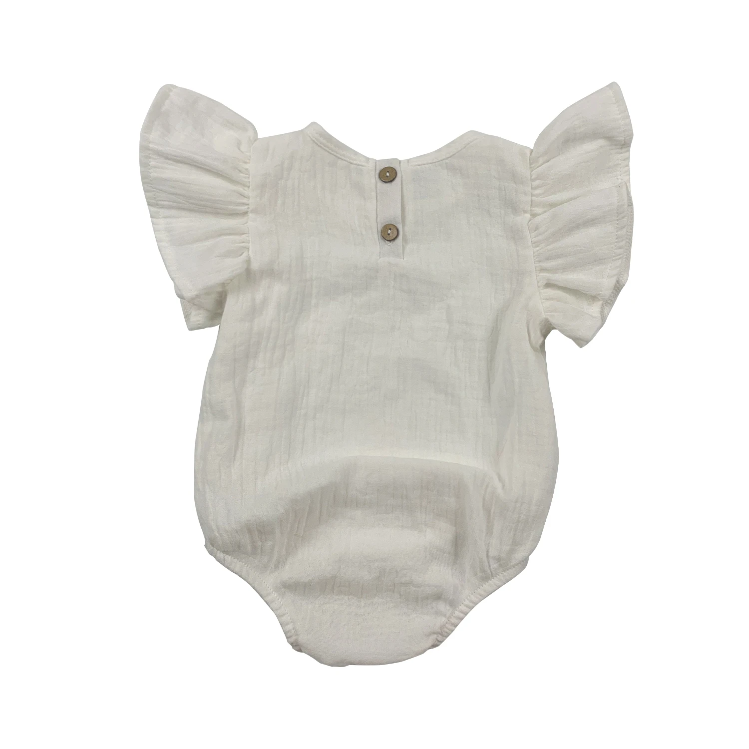 Wholesale Muslin/crepe 100% Cotton Solid Color Breathable Ruffle Sleeves Baby Rompers for Summer