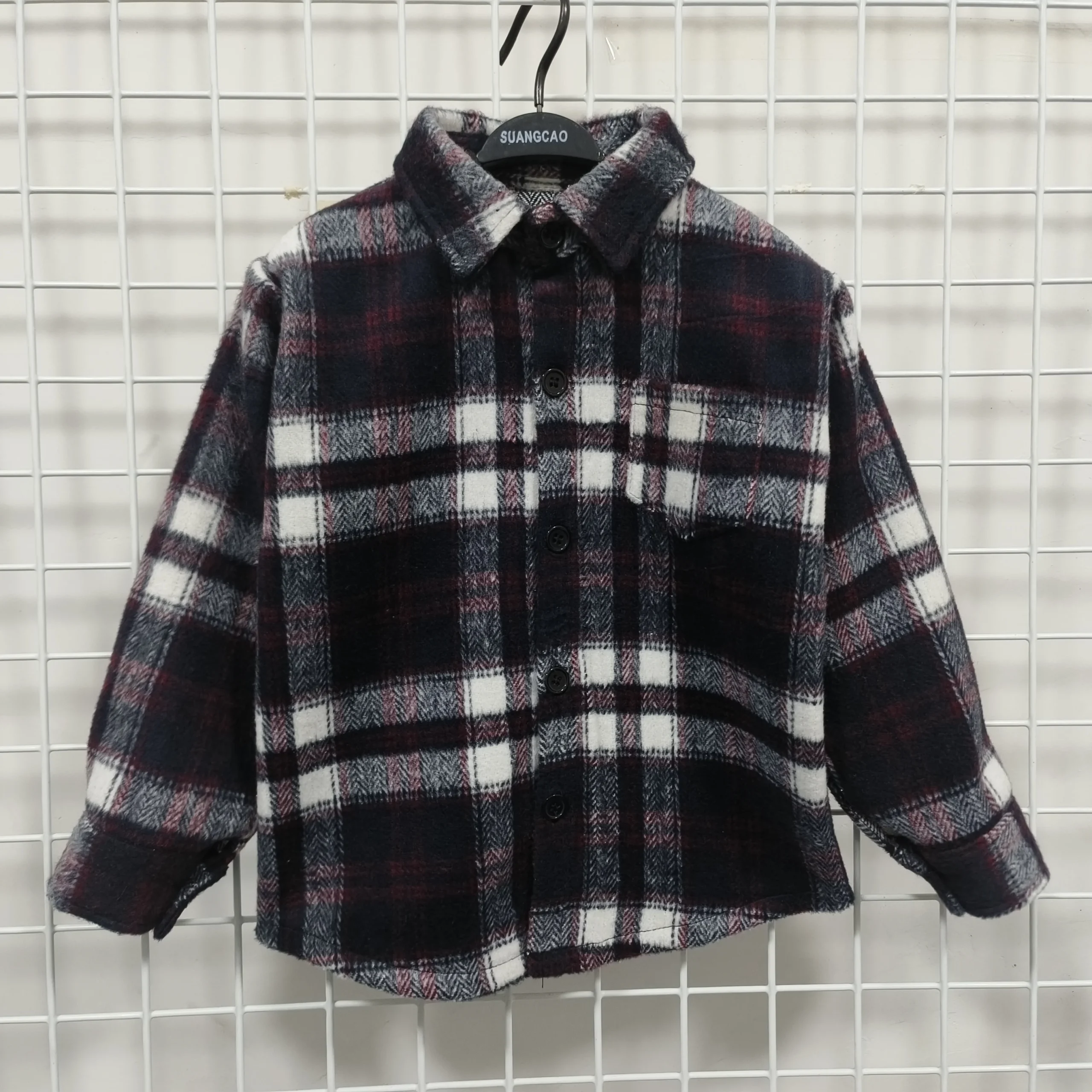 Classic Design Plaid Pattern Woolen Fabrics Custom Size Single Button Baby Coats for Winter - Image 5