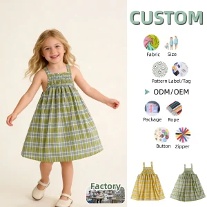 Custom Girls' Skirt Girls' Camisole Dress Summer Baby Woven-checkered Wrap Skirt for Girls Sleeveless Dress Wide Shoulder Strap