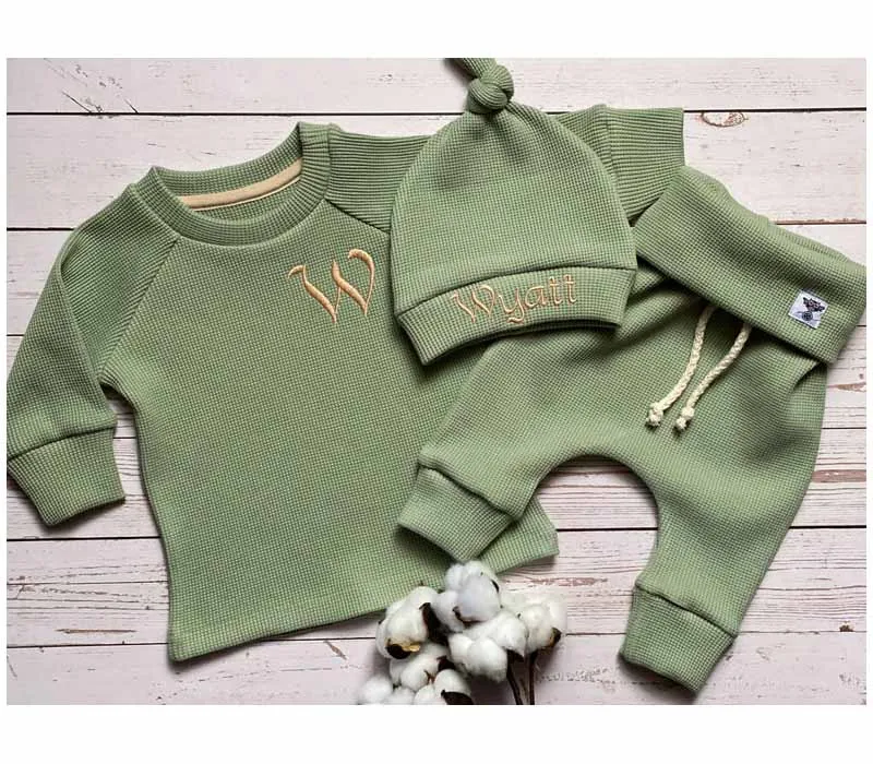 High Quality French Terry Solid Color Embroidery Long Sleeve Baby Clothing Sets Kids Clothes Set Baby Clothing for Autumn - Image 2