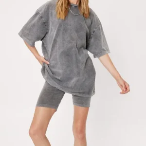 Custom Mom and Me Adult Baby Retro Acid Wash Oversized T-Shirt and Cycling Short Summer Clothes Set