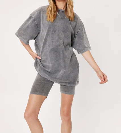 Custom Mom and Me Adult Baby Retro Acid Wash Oversized T-Shirt and Cycling Short Summer Clothes Set