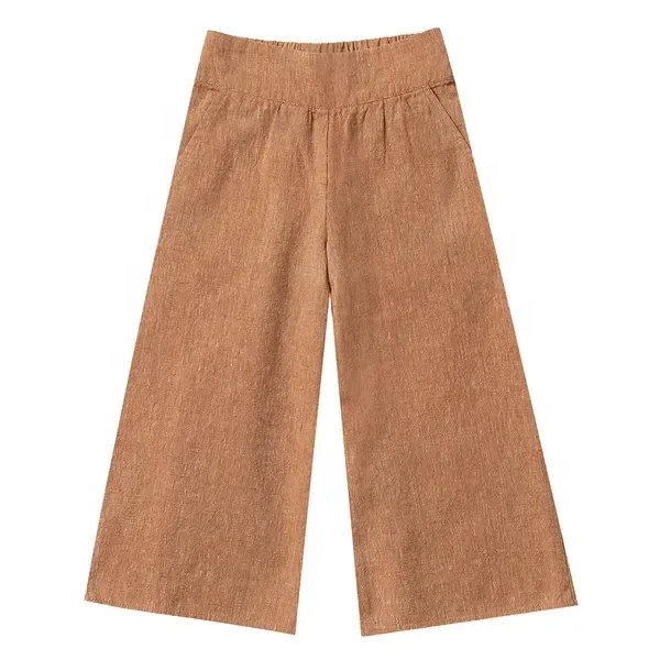 Wholesale Summer Custom Girls Linen Cotton Baby Girl Trousers Pants Wide Leg Blend Material Pants