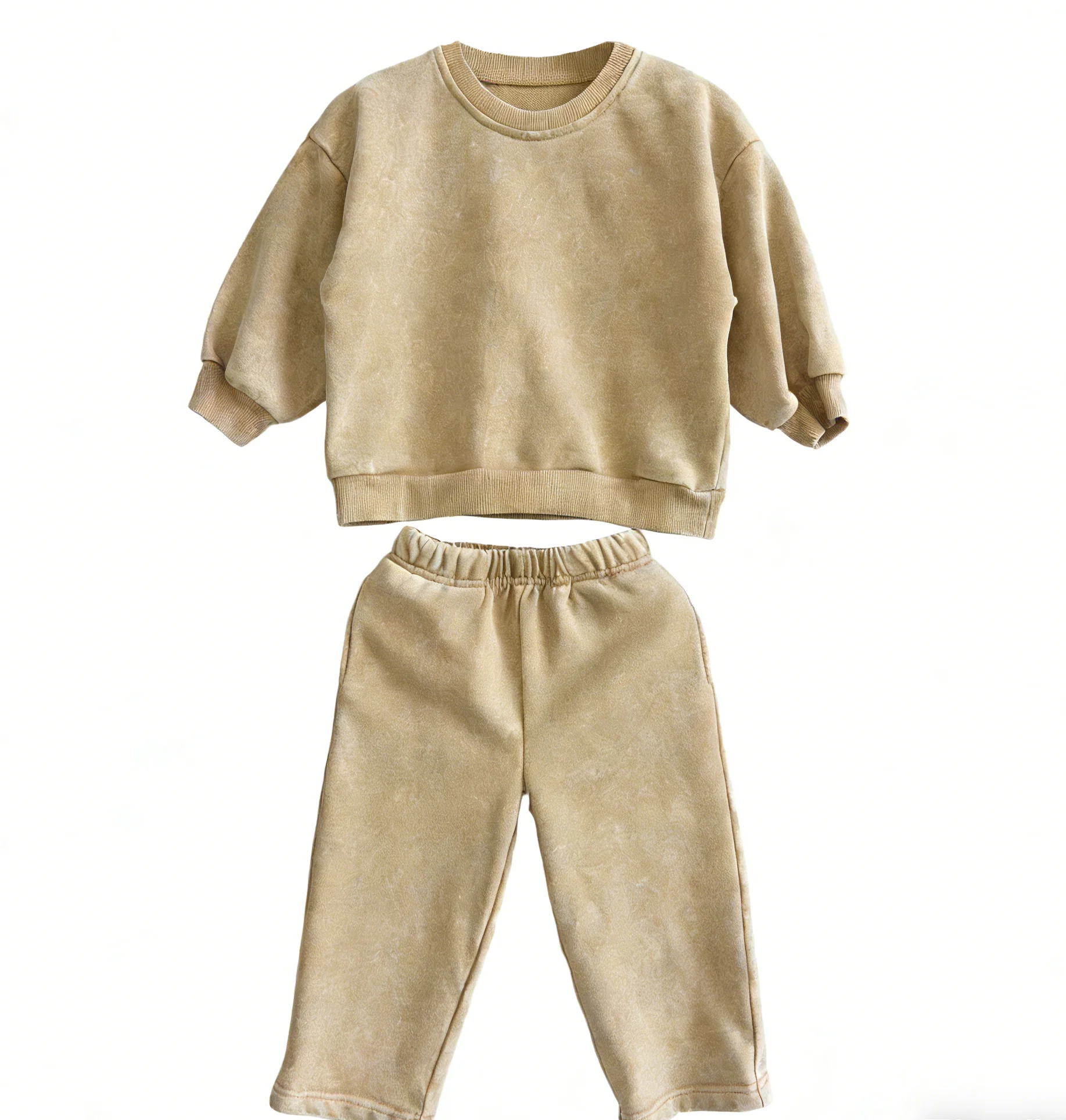 Custom Children's Hoodie Set Kids' Washed Purple Tracksuit Oversized Crew Neck Sweatshirt and Jogger Pants 2 Piece Casual Set - Image 4