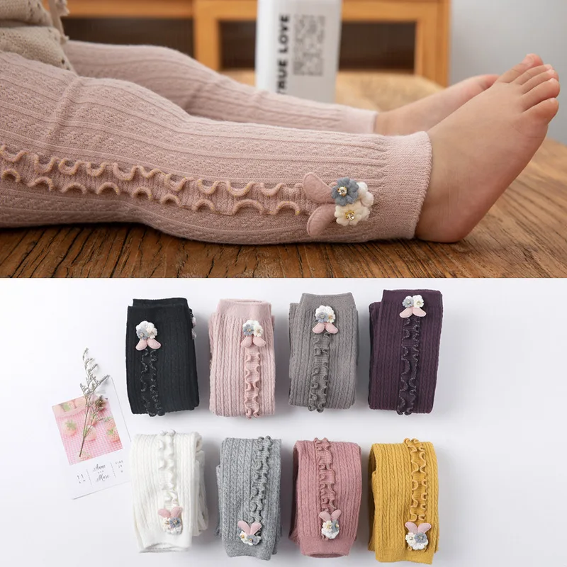 Autumn Warm Candy Colors Cute Rabbit Colorful Baby Legging Comfortable Knitting Trouser Pants for Kids - Image 2