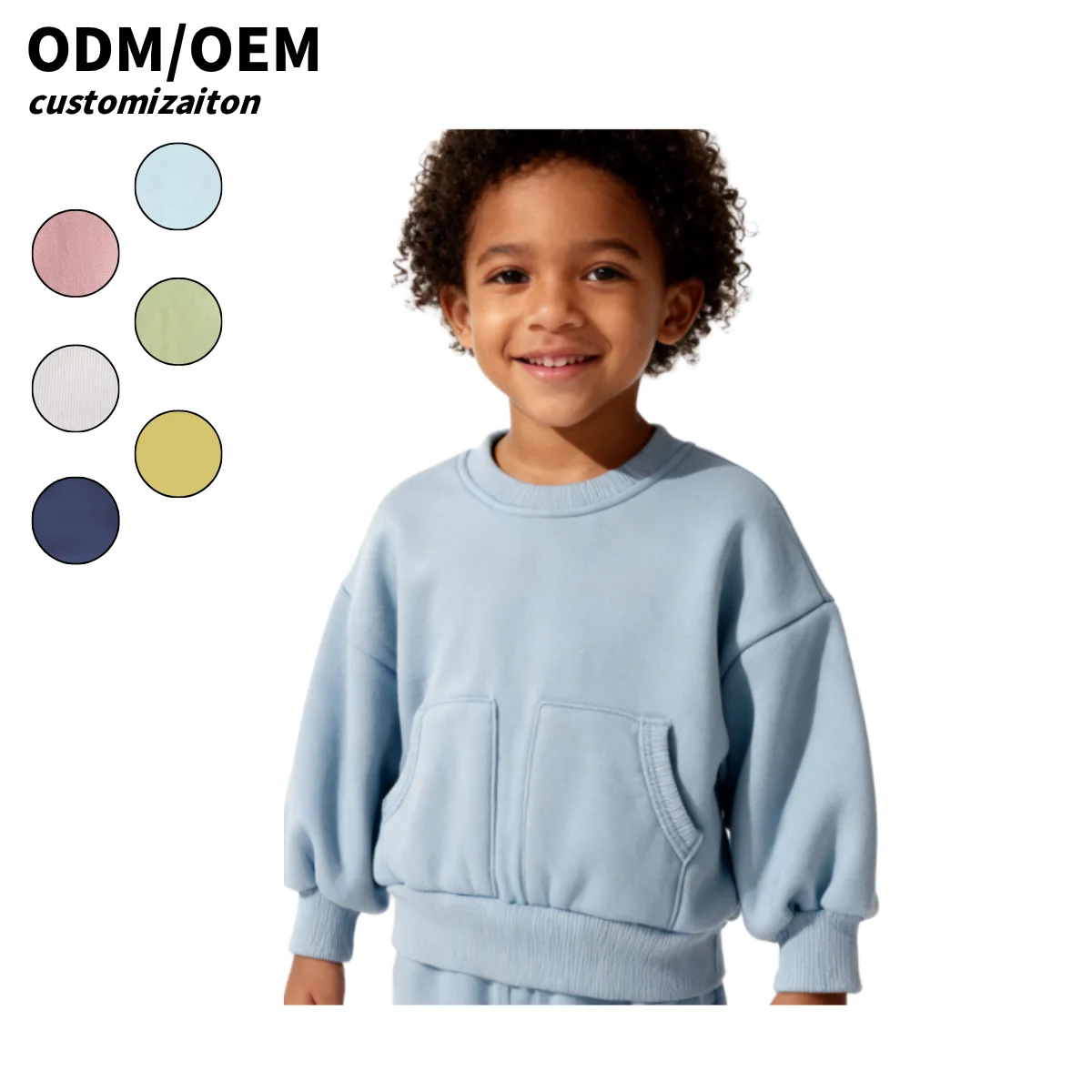 OEM Kid Clothing Toddler Fleece Lined Long Sleeve Crewneck No Hood Pullover Top Winter Thermal Warm Sweatshirt
