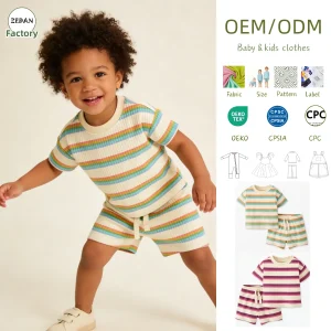 Summer 2-Piece Set Kids Clothes Set Wholesale Toddler 2pcs Outfit Rainbow Striped Rib Knit Set Summer Casual Wear for Baby 0-8T
