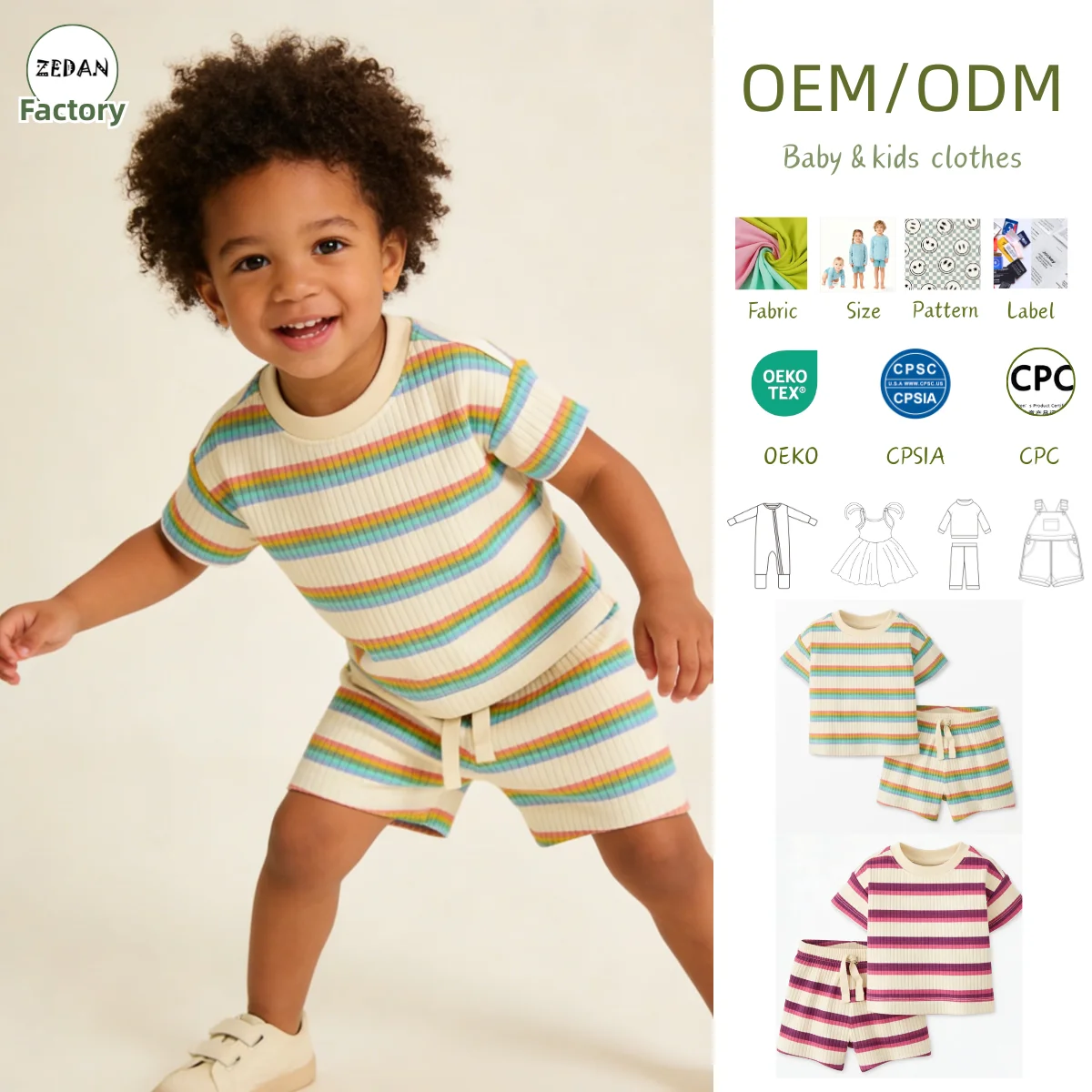 Summer 2-Piece Set Kids Clothes Set Wholesale Toddler 2pcs Outfit Rainbow Striped Rib Knit Set Summer Casual Wear for Baby 0-8T