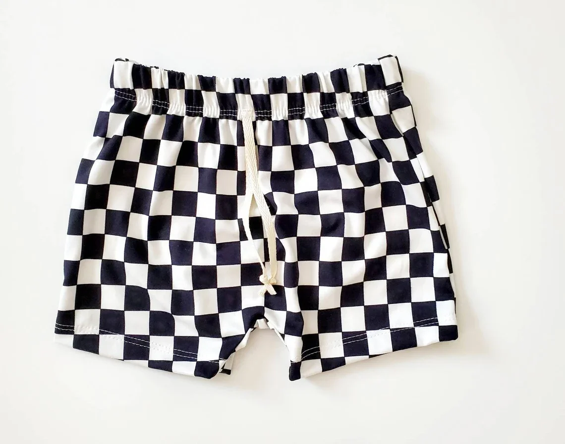 Custom Baby Boy Checkerboard Shorts Knitted Cotton Digital Printing Pattern Toddler Kids Casual Shorts - Image 2