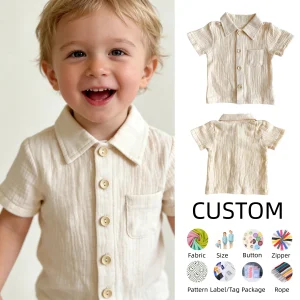 OEM Baby Clothing Wholesale Toddler Baby Boy Crape Cotton Outfit Button Down Shirt Cute Infant Newborn Photoshoot Clothes