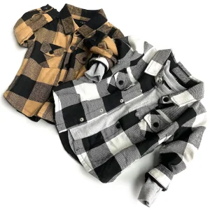 Infant & Toddler Boys Flannel Plaid Cotton Shirt Autumn Long Sleeve Kids Check Buttons up Shirts with Pockets