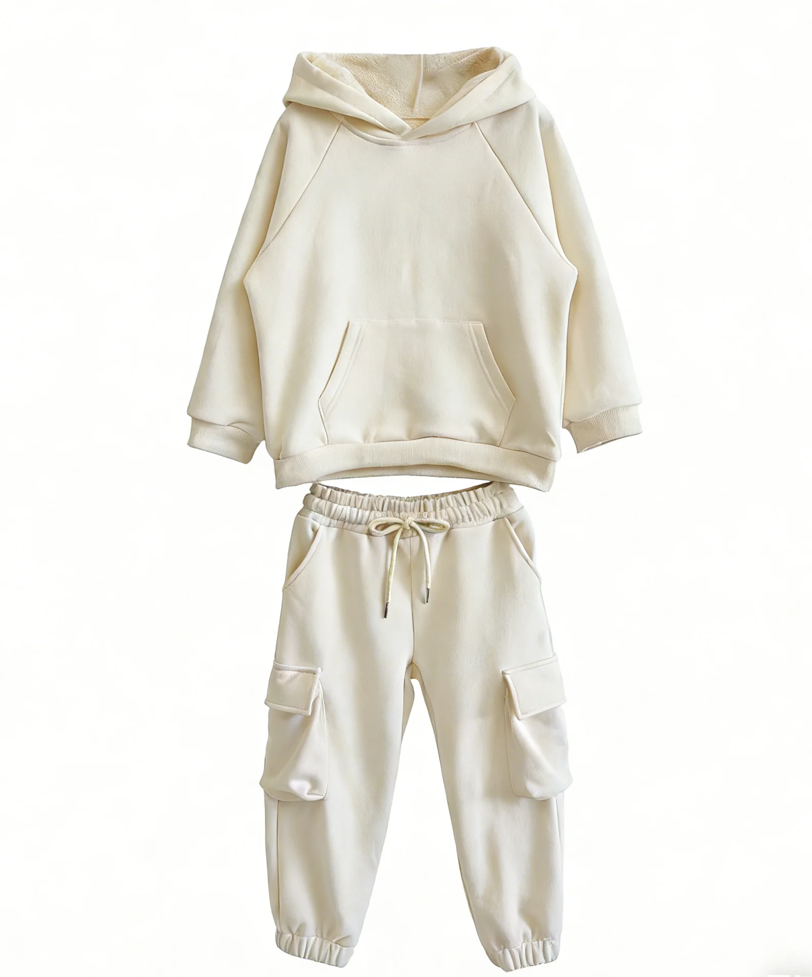 Comfortable Kids Set 100% Cotton French Terry Kids Set Raglan Sleeve Hoodie & Cargo Pocket Jogger Pants Casual Outfit 0-8T - Image 5