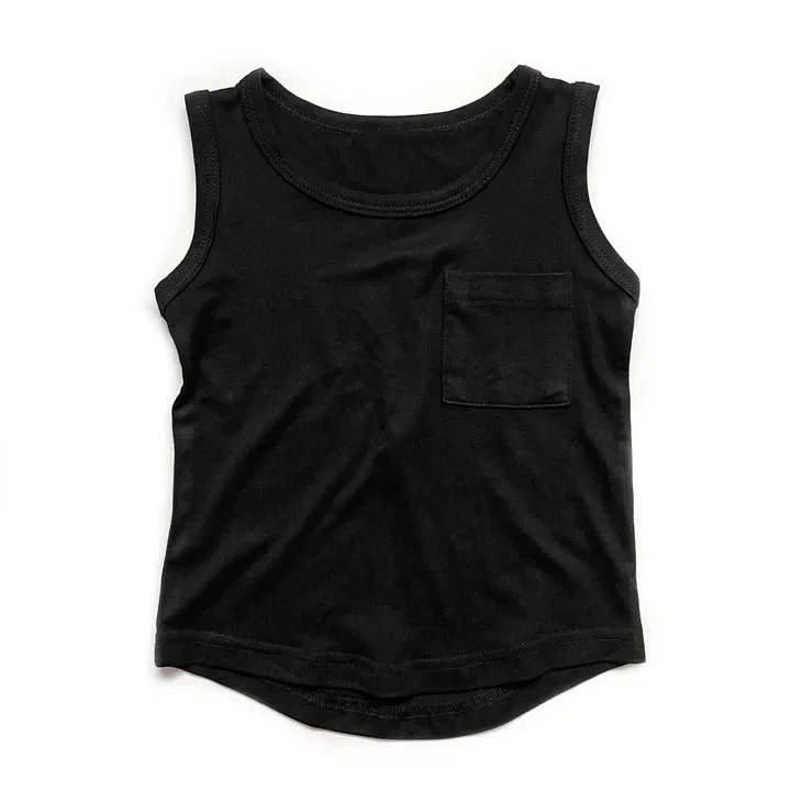 Factory Custom Summer Unisex Boys Girls Sleeveless Cotton Shirt with Pocket Soft Loose Fit Kids tank Tops - Image 5