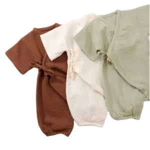 Summer Newborn Girl Japanese-style Overall Muslin Soft Gauze Short Sleeve Bodysuit Kimono Romper Baby