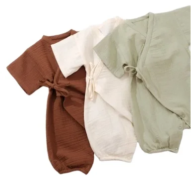Summer Newborn Girl Japanese-style Overall Muslin Soft Gauze Short Sleeve Bodysuit Kimono Romper Baby