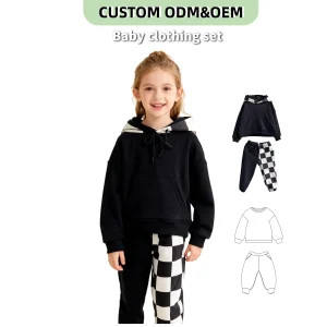 Custom Casual French Terry Pullover Kids Clothing Set Long Sleeve Baby Sweaters and Pants Jogger Soft Baby Clothing