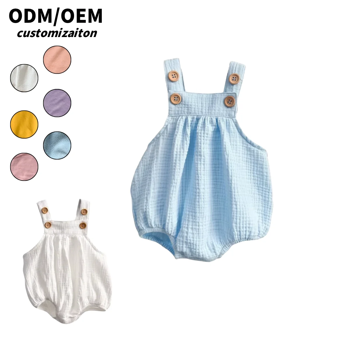 Customizable Trendy Organic Crepe Crawling Rompers for Kids Fashionable Cool Breathable Close-Fitting Short Design Cute Print