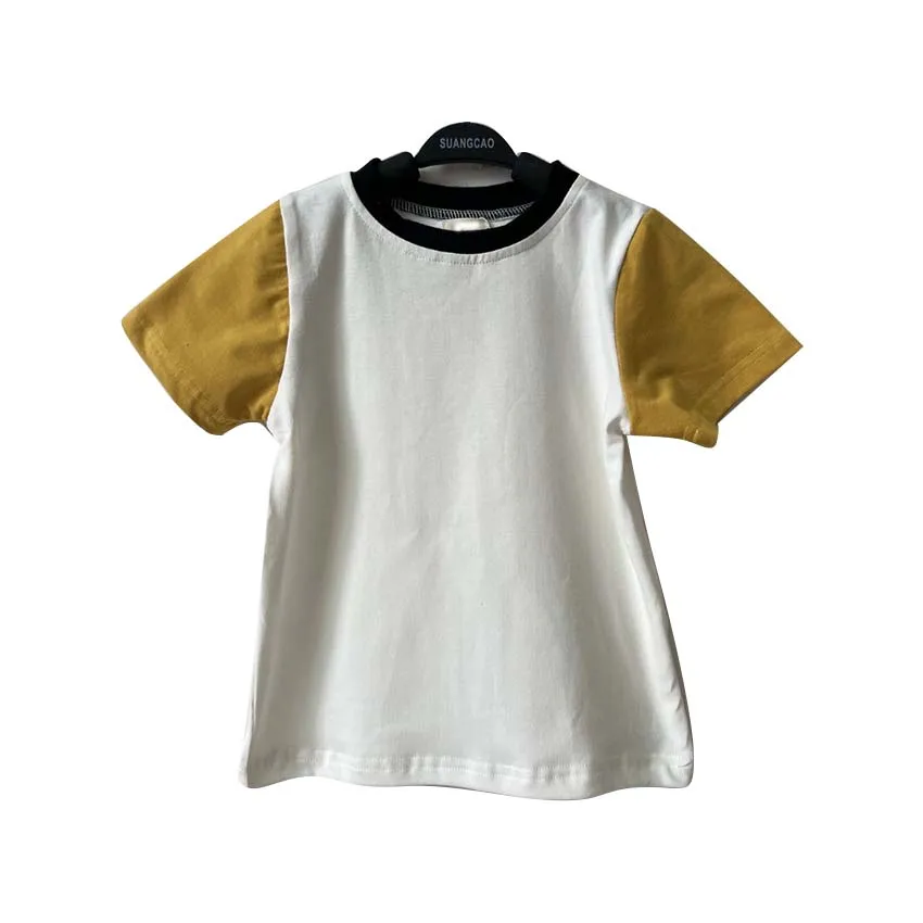 Summer Kids' Short-style Trendy Fashion Design Dynamic and Unique Bright-colored Knitted Cotton T-shirt - Image 2