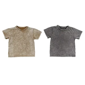 Baby Vintage Style Acid-Wash Shirt Custom Cotton Knit Toddler Outfit Daily Outdoor Play Outsuit