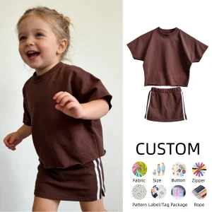 OEM Kids Clothes Set Toddler Girl's Summer Clothes French Terry T Shirt with Skirts Sporty Cute 2 Piece Outfits
