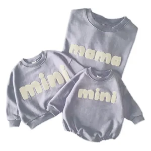 Hot Sale  Mommy and Me Sweatershirt Solid  Custom Boucle Embroidery Pullover Top Family Matching Sweater
