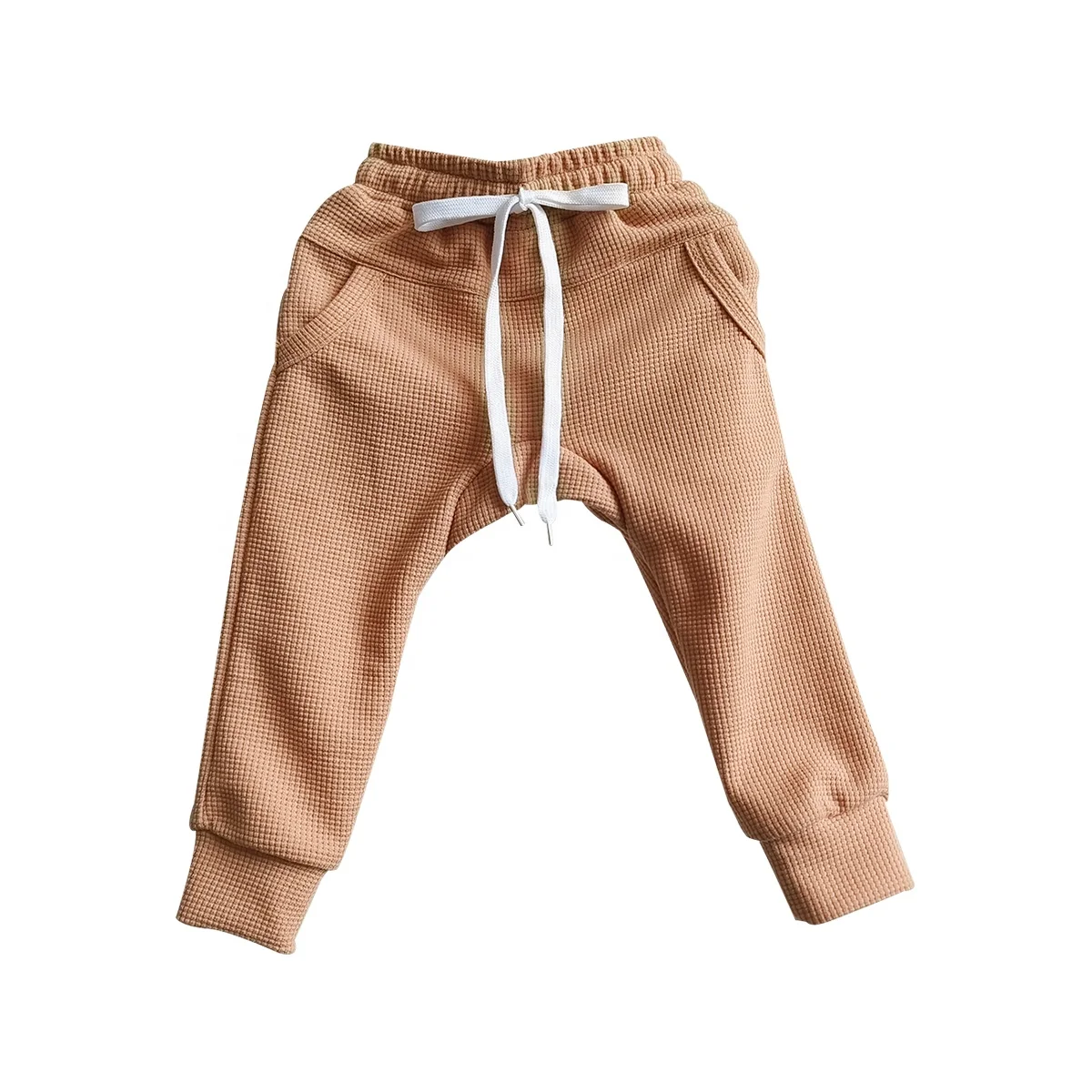 Custom Waffle Jogger Set Long Sleeve Curved Hem Shirt Baby Kids Waffle Tracksuit Clothes Set - Image 6