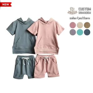 Summer Baby Hooded Shorts Sets French Terry High Quality Short Pocket Tee &shorts 2 Pcs Casual Outfit Sets