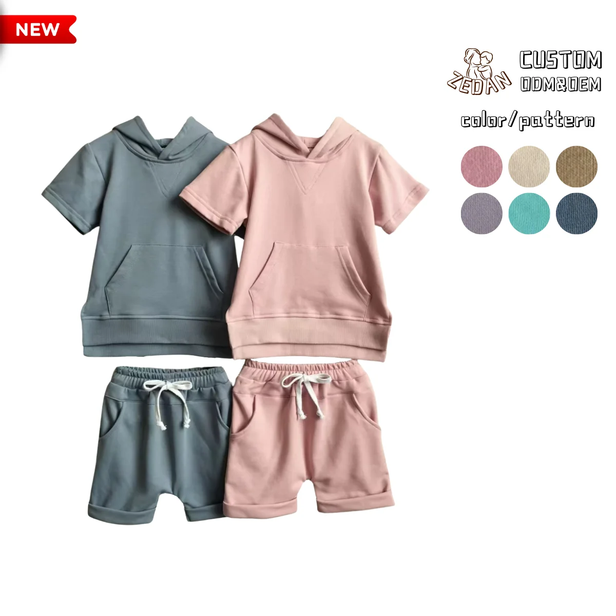 Summer Baby Hooded Shorts Sets French Terry High Quality Short Pocket Tee &shorts 2 Pcs Casual Outfit Sets
