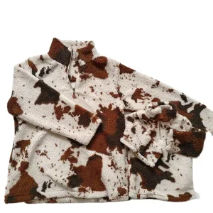 RTS Mommy and Me Jacket Kids Girls Boys Cow Print Sherpa Pullover Zipper Thicken Warm Long Sleeve Fleece Coat for Winter