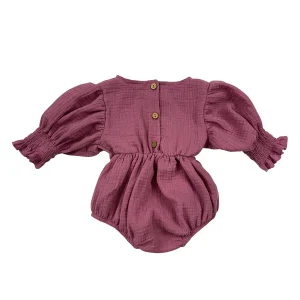 New Modern Muslin/crepe Cotton Custom Color Sleeveless Baby Bubble Romper with Button for Autumn