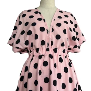 Summer Custom Wholesale V-neck Wave Dot Print Short Sleeve Summer Print Chiffon Dress Women's Clothing