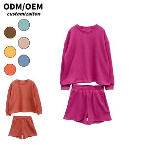 Customizable Trendy Parent-Child Waffle Outfits Soft Close-Fitting Clothing for Family Matching with Shorts Paired