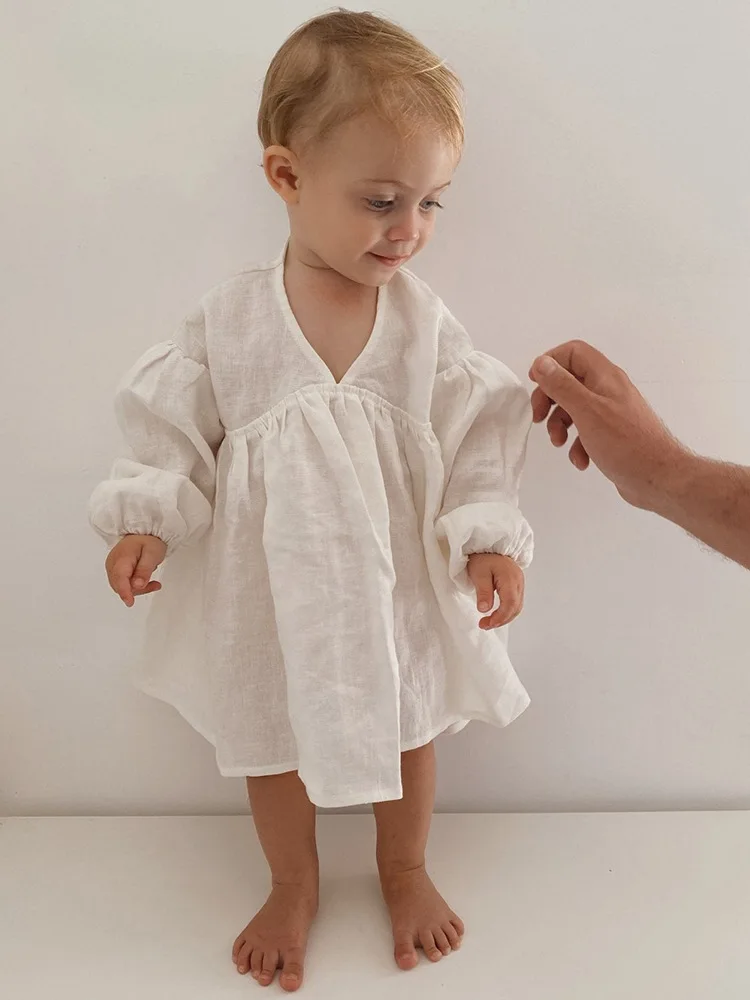 Factory Price Linen Full Sleeve Summer Girl Dresses for Girl Custom Color Casual Style V-Neck Age Children - Image 4