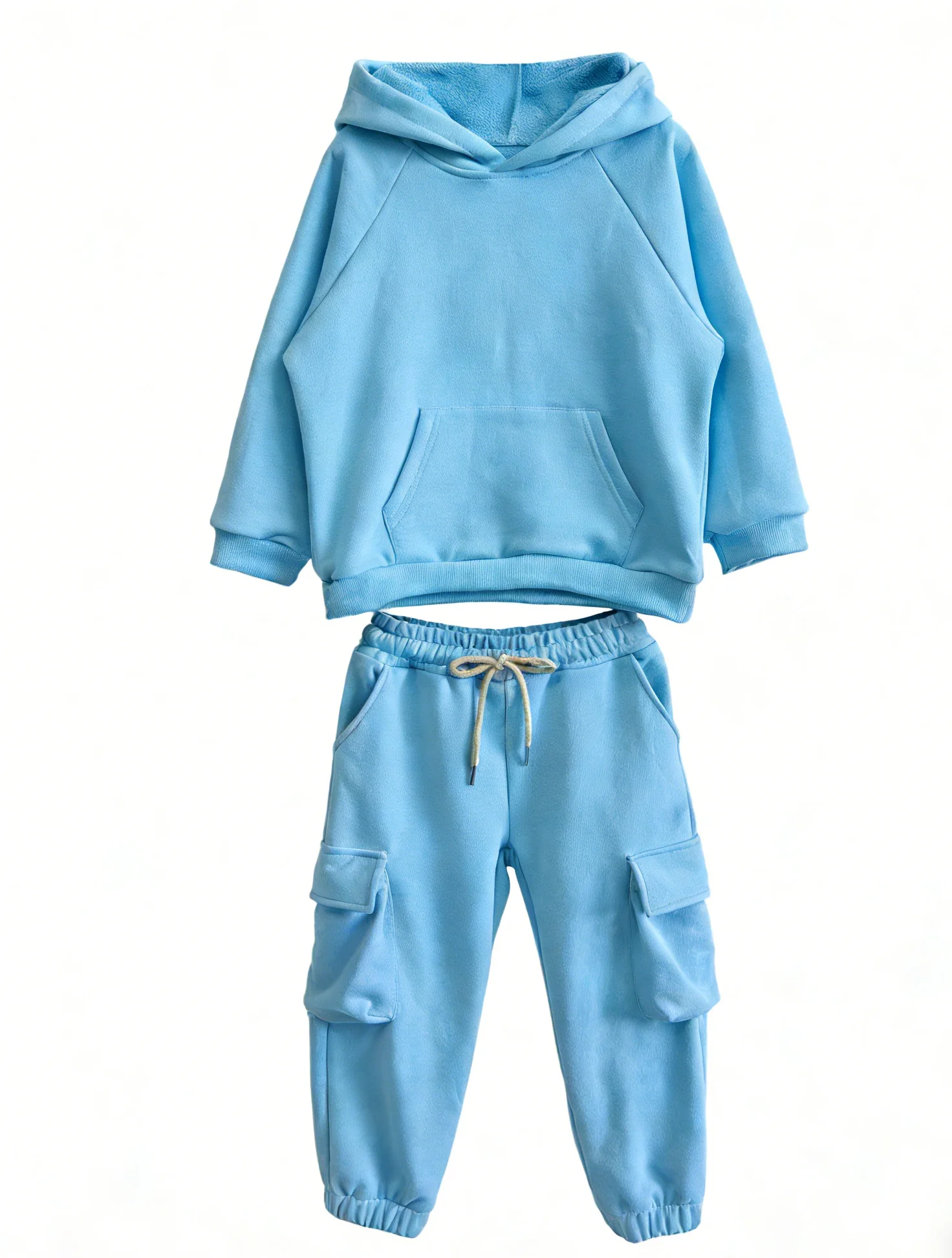 Comfortable Kids Set 100% Cotton French Terry Kids Set Raglan Sleeve Hoodie & Cargo Pocket Jogger Pants Casual Outfit 0-8T - Image 4