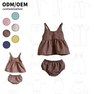 Hot Sale Fashionable Kids Short Set Soft Cotton and Linen Checkered Close-Fitting and Trendy Design for Babies