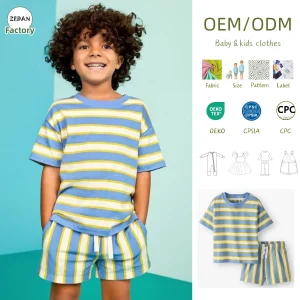 Soft Summer 2-Piece Clothing Girls' Outfit Kids Clothes Set Children's Suit Shirt & Shorts Set for Baby Striped Short Set