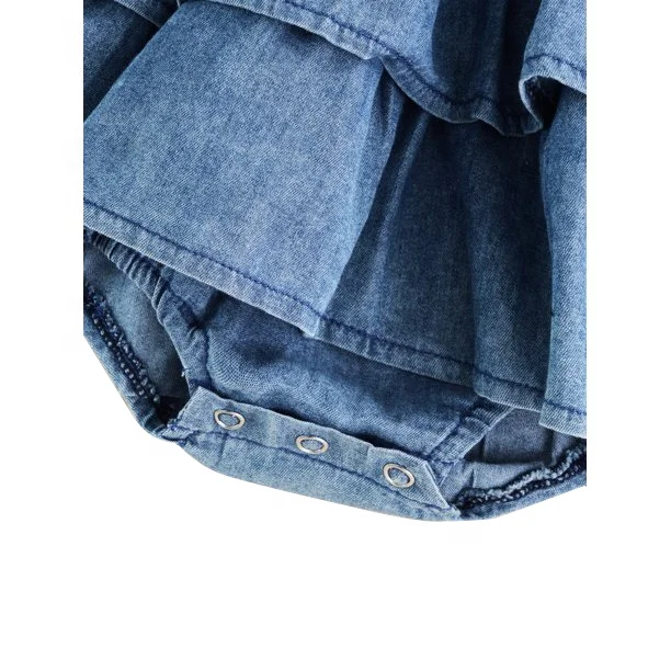 Custom Infant Baby Girl Summer Outfits Ruffle Denim Sleeveless Romper Dress One Piece Jumpsuit Bodysuit - Image 6