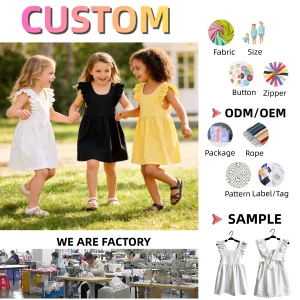 Summer Girls' Backless Skirt Wholesale Dress Cotton Linen and Lotus Leaf Backless Skirt Sleeveless Wide Shoulder Strap Skirt