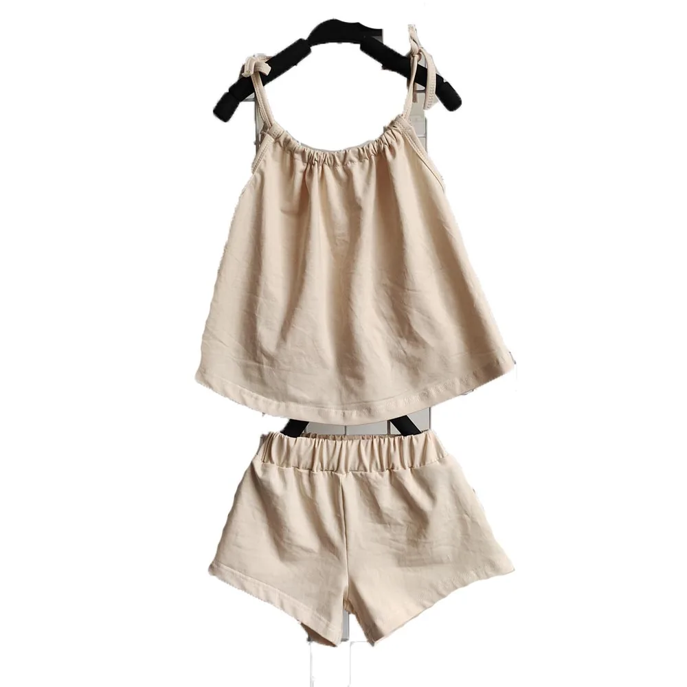 Cotton Short Set Summer Girl Sleeveless Tank Top and Shorts Two Piece Toddler Tie Shoulder Cami Top Set - Image 4