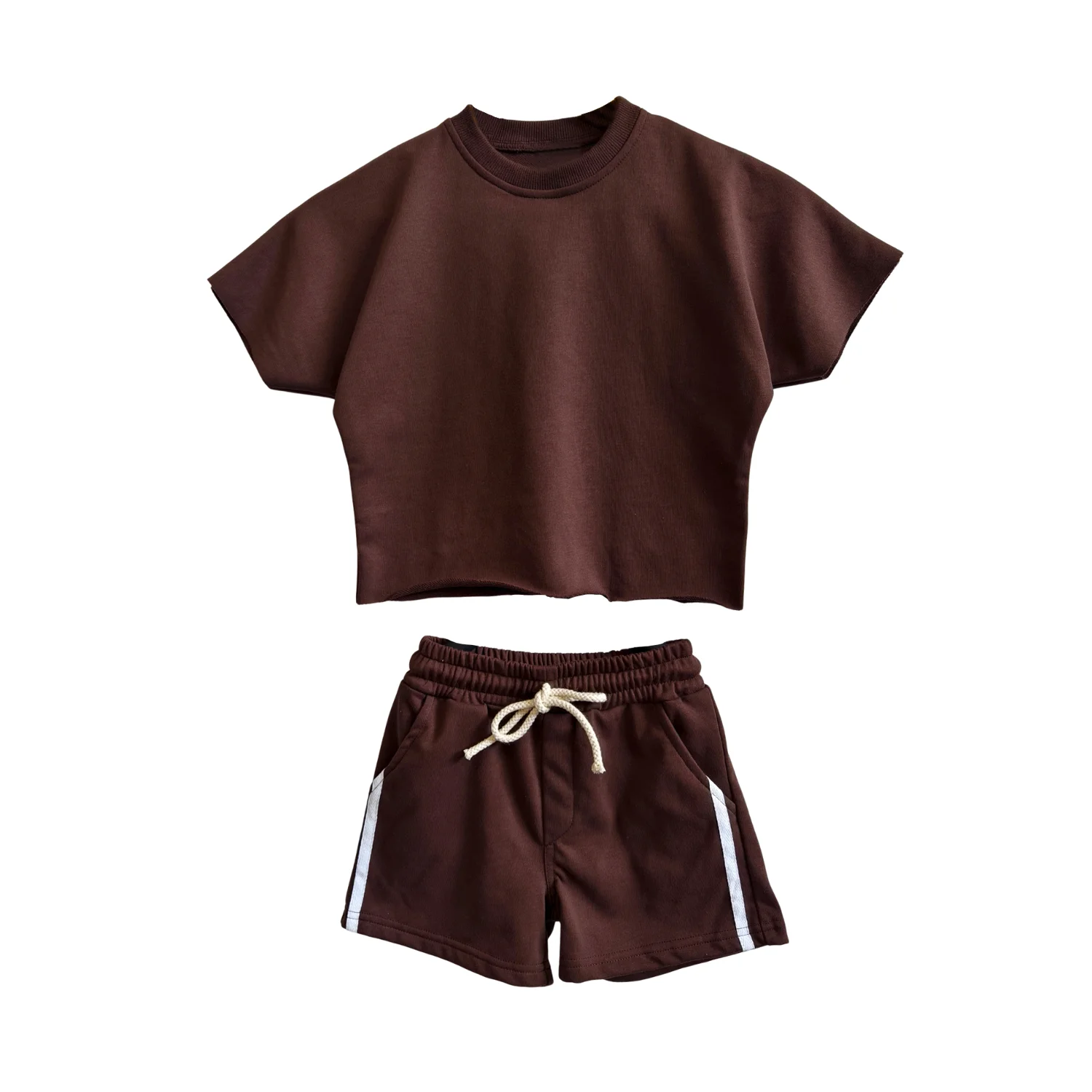 OEM Baby Summer Clothes Solid French Terry Short Sleeved Pullover Shorts Summer Outfit Play Sets - Image 3