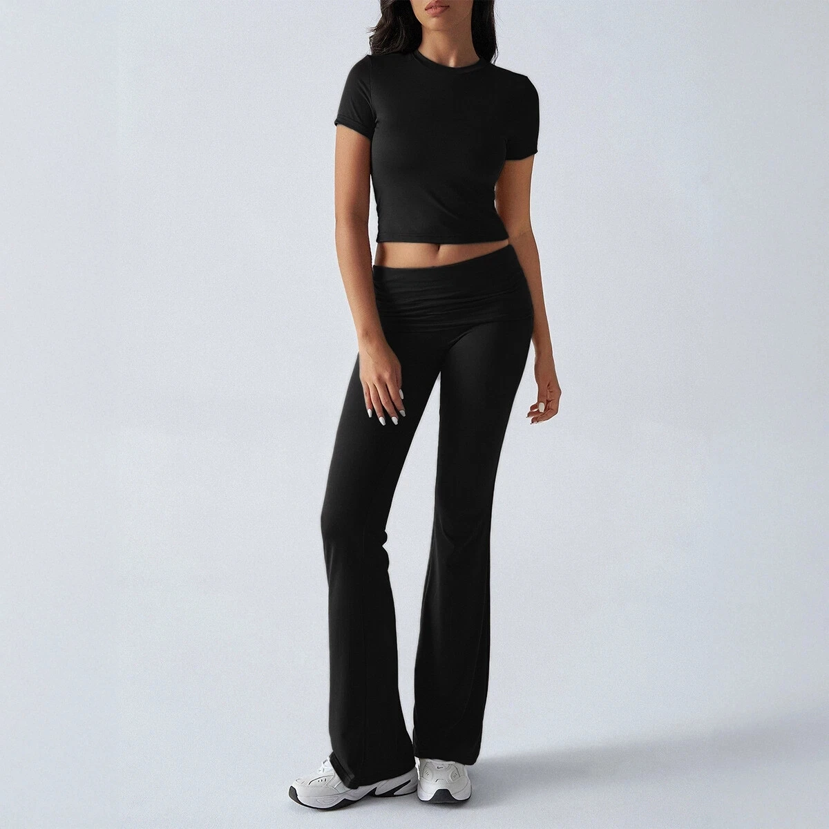 230GSM Modal Women's Crop Tops Tracksuit Wide Leg Pants Trousers Soft Breathable 2PCS Set - Image 3