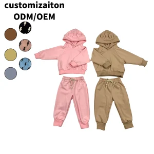 Solid Casual Cotton Pullover Kids Clothing Set Long Sleeve Baby Sweaters and Pants with Logo Jogger Soft