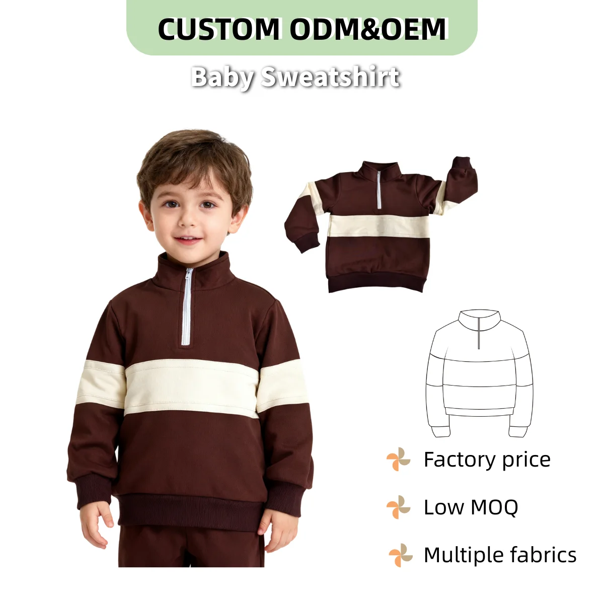 Wholesale Custom Sweater Cotton Crewneck Patchwork Hoodie for Boys Fashionable and Handsome Casual Style Baby Shirts & Tops