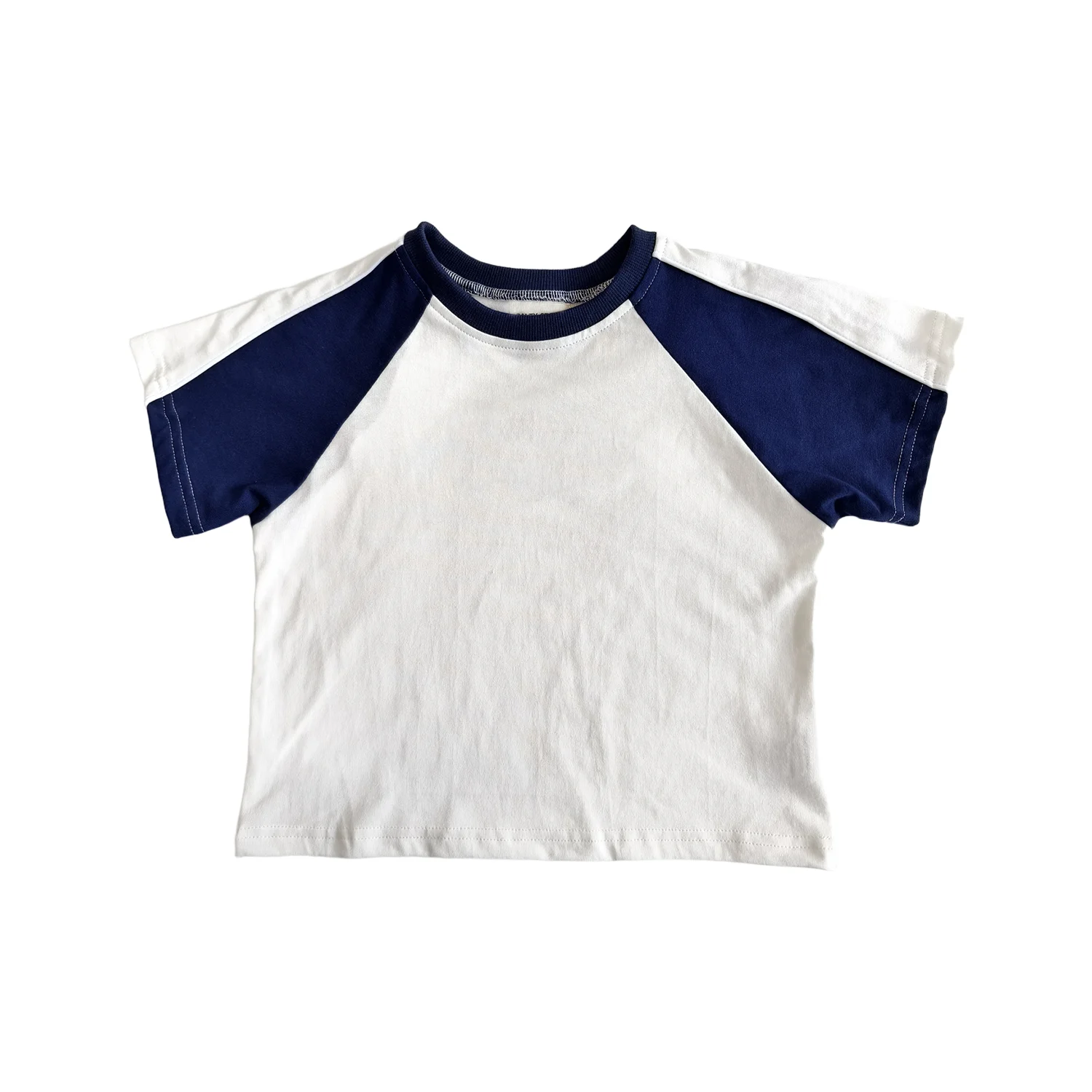 Soft Baby Shirt Kids' White & Navy Blue Raglan Sleeve T-Shirt Casual Short Sleeve Crew Neck Cotton Tee for Boys Girls for 0-8T - Image 3